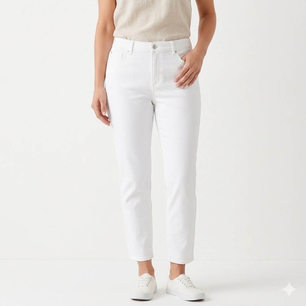 Talbots Flawless 5-Pocket Slim Ankle Jeans White 16P Petite Cotton Lyocell Blend